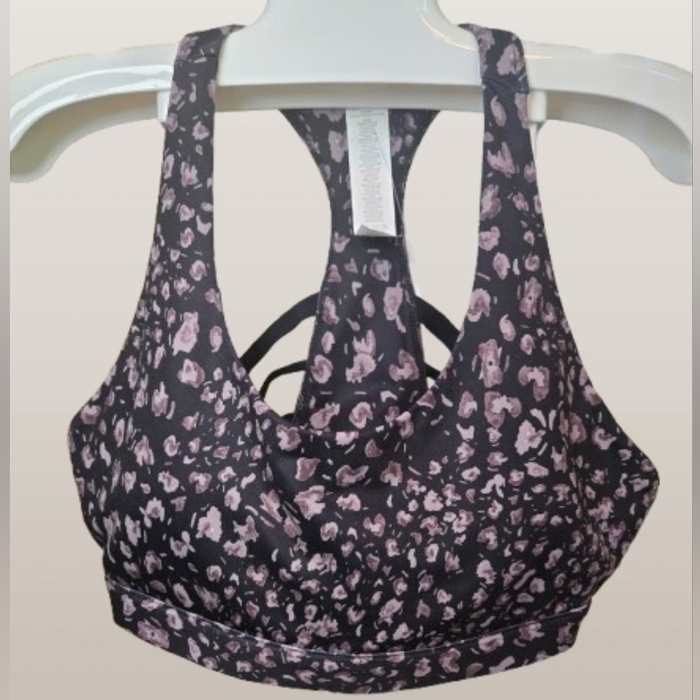 Fabletics Kessler w/pads Black/Brown/Taupe Leopard Print Sz Large Sports Bra-NWT